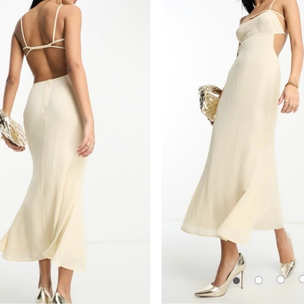 ASOS DESIGN Sz 12 elasticated open back strappy midi Dress Ivory